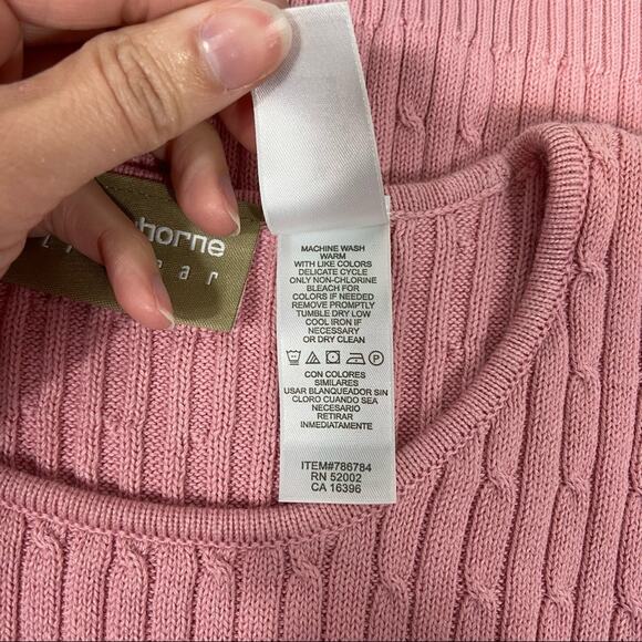 Vintage 90s Size Medium Light Pink Cotton Cable Knit Sleeveless Sweater Tank Top - Picture 10 of 11